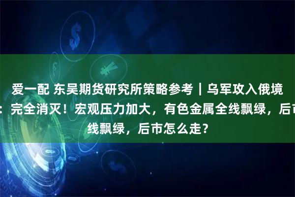 爱一配 东吴期货研究所策略参考｜乌军攻入俄境内，俄方：完全消灭！宏观压力加大，有色金属全线飘绿，后市怎么走？