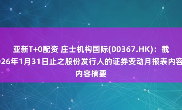 亚新T+0配资 庄士机构国际(00367.HK)：截至2026年1月31日止之股份发行人的证券变动月报表内容摘要