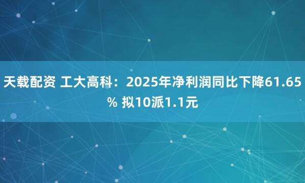 天载配资 工大高科：2025年净利润同比下降61.65% 拟10派1.1元